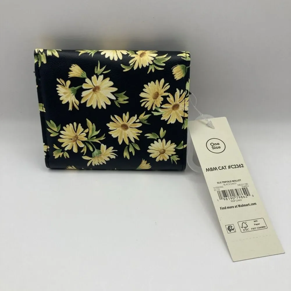 Brand New! No Boundaries Trifold Wallet Cute Fashion Black Daisy